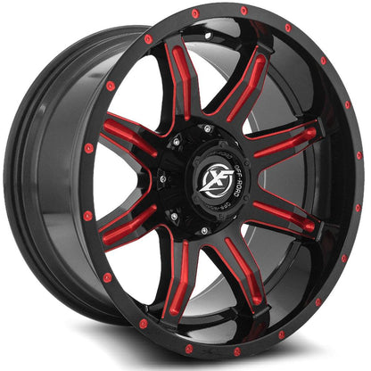 XF OFF-ROAD XF-215 24X12 -44 5X127/5X139.7 GLOSS BLACK & RED MILLED