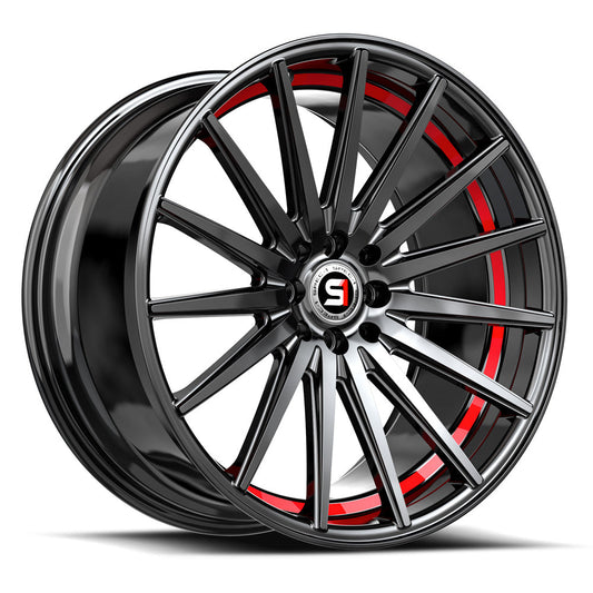 SPEC-1 SP-69 18X8.0 38 5X112/5X114.3 GLOSS BLACK & RED UNDER CUT