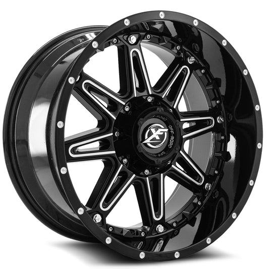 XF Off-Road XF-217 20x10 -24 5x114.3/5x127 Gloss Black & Milled + Black Inserts XF-217201051143127-24GBMLBIS