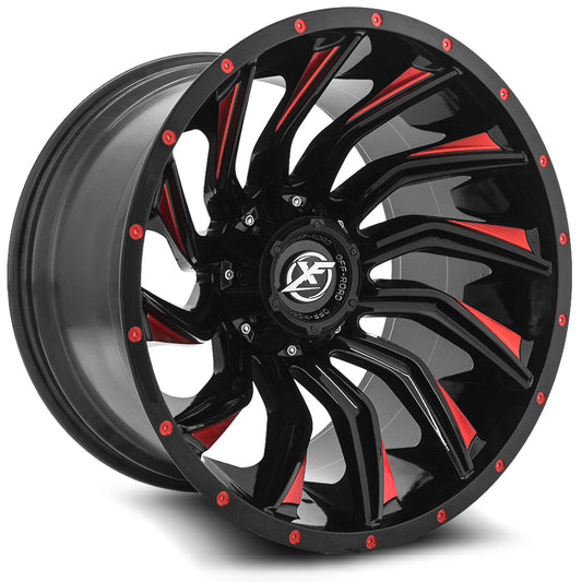 XF Off-Road XF-224 20x9 12 5x127/5x139.7 Gloss Black & Red Milled XF-224209051271397+12GBRM