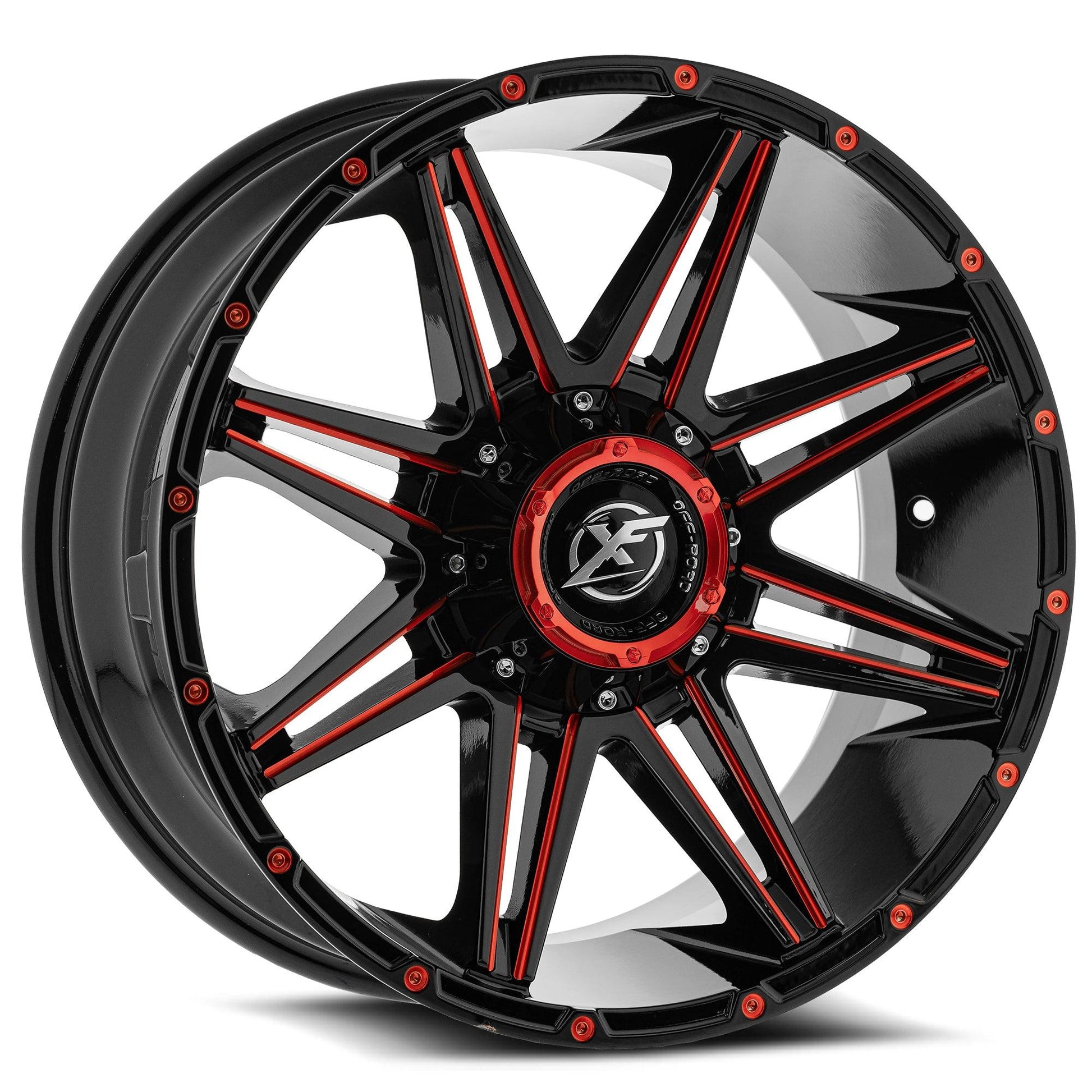 XF OFF-ROAD XF-220 20X12 -44 8X170/8X165.1 GLOSS BLACK & RED MILLED