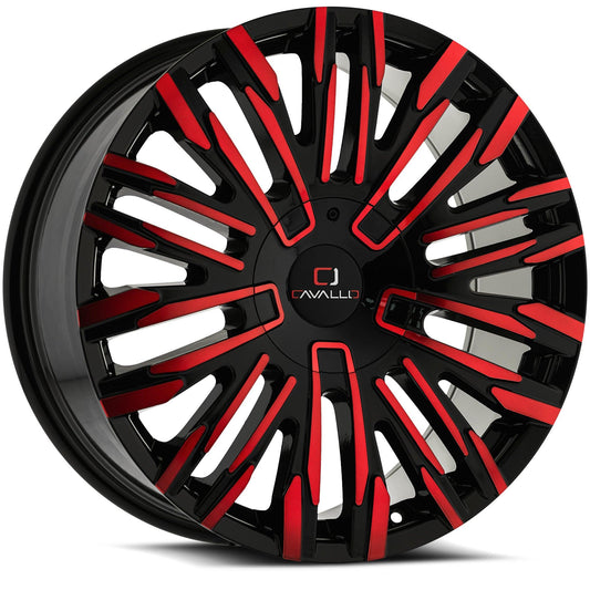 CAVALLO CLV-28 20X8.5 15 6X135/6X139.7 GLOSS BLACK & RED MILLED