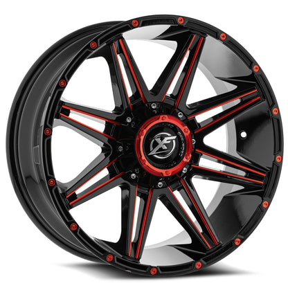 XF OFF-ROAD XF-220 22X12 -44 8X165.1/8X180 GLOSS BLACK & RED MILLED