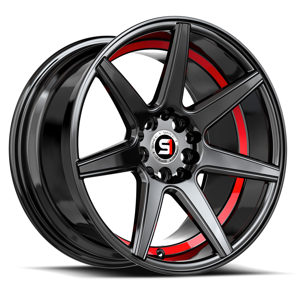 Spec-1 SP-73 17x7.5 42 5x114.3/5x120 Gloss Black & Red Undercut SP-7317753842GBRU