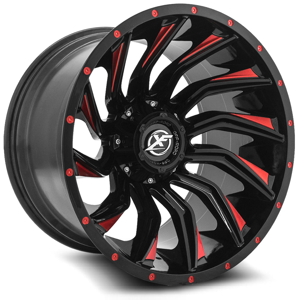 XF Off-Road XF-224 20x10 -24 8x165.1/8x170 Gloss Black & Red Milled XF-224201081651170-24GBRM