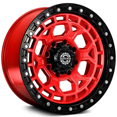 SCORPION NOMAD 17X9 -12 6X135/6X139.7 CANDY RED WITH A BLACK SIMULATED BEADLOCK