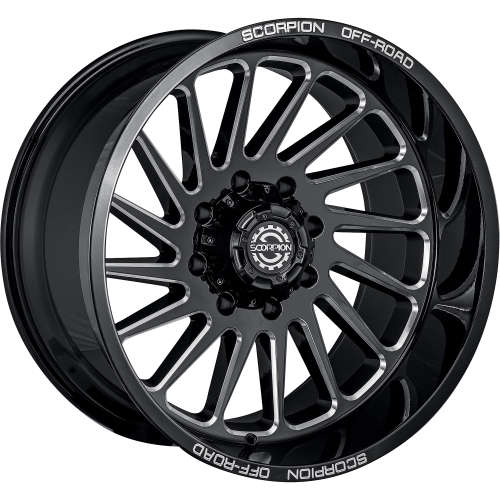 SCORPION SAW 22X12 -44 8X165 GLOSS BLACK WITH MILLED SPOKE WINDOWS