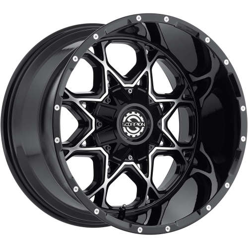 SCORPION SC10 20X12 -44 6X135/6X139.7 BLACK WITH MACHINED SPOKE FACES