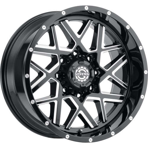 SCORPION SC28 20X9 -12 6X139.7 BLACK WITH MILLED SPOKE EDGES AND WINDOWS