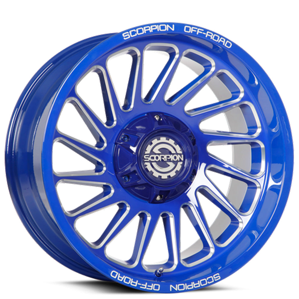 SCORPION SAW 20X10 -19 6X135/6X139.7 CANDY BLUE WITH MILLED ACCENTS