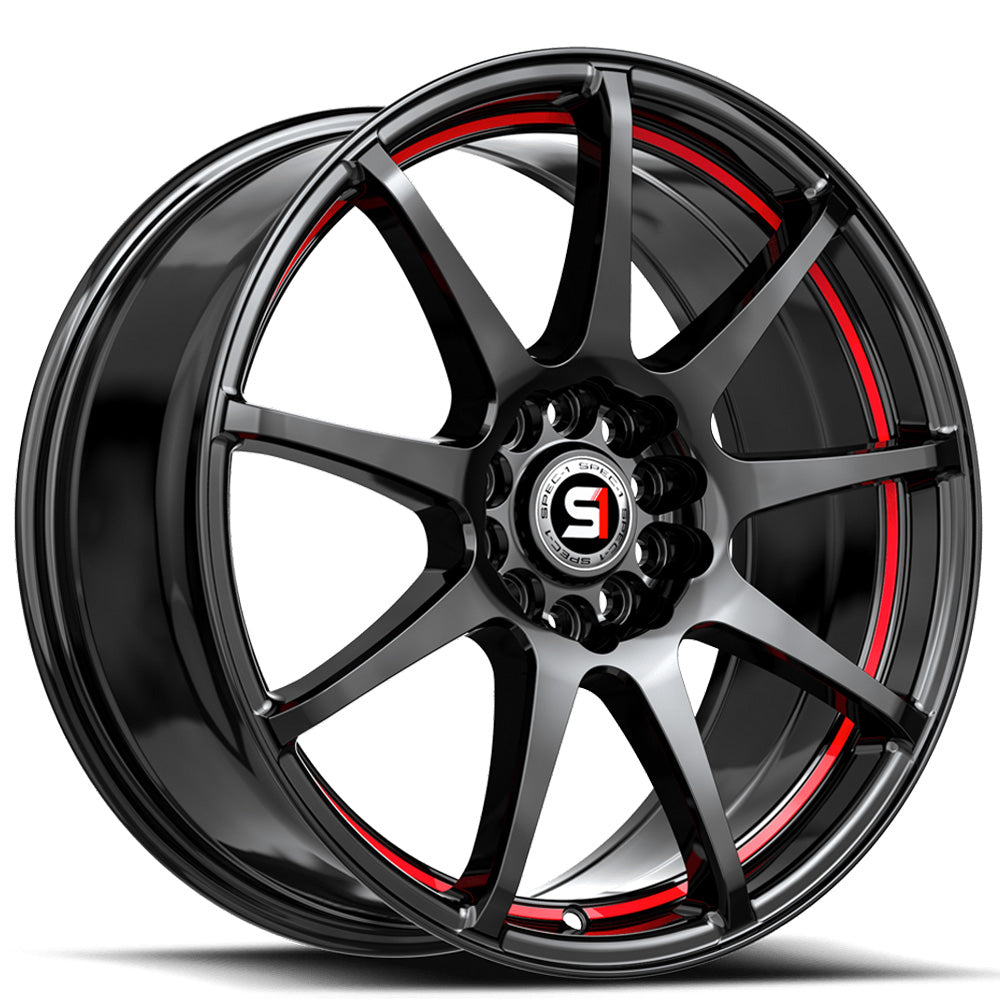 SPEC-1 SP-67 18X8.0 38 5X114.3/5X120 GLOSS BLACK & RED LINE