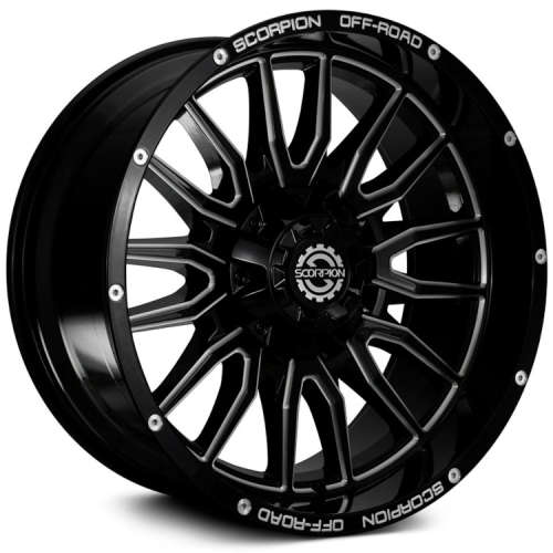 SCORPION STRIKER 20X10 -19 6X135/6X139.7 GLOSS BLACK WITH MILLED SPOKE EDGES AND ACCENTS