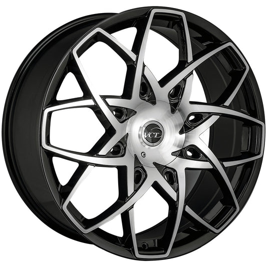 VCT Merlin 22x8.5 5x110/5x114.3 +38mm Black/Machined Wheel Rim 22" Inch MER-228551014+38BM