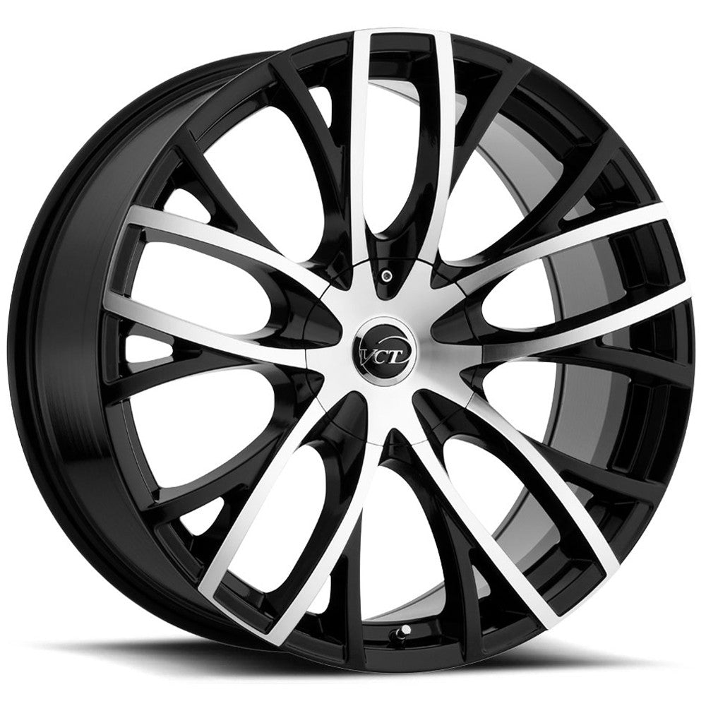 VCT V76 22x9 5x115/5x120 +15mm Black/Machined Wheel Rim 22" Inch V76-229105115120+15BM