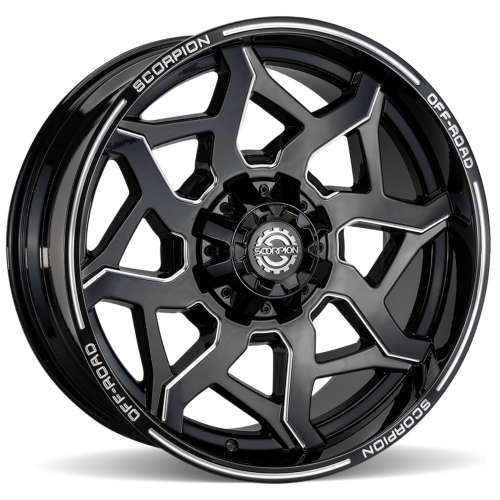 SCORPION VENOM 22X10 -19 8X170 GLOSS BLACK WITH MILLED SPOKE EDGES