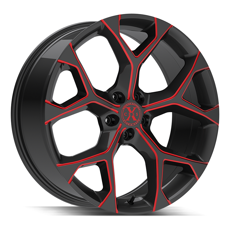 XCESS X05 5 FLAKE 18X8.5 35MM 5X114.3 GLOSS BLACK CANDY RED MILLED | X0588551435GBMLR