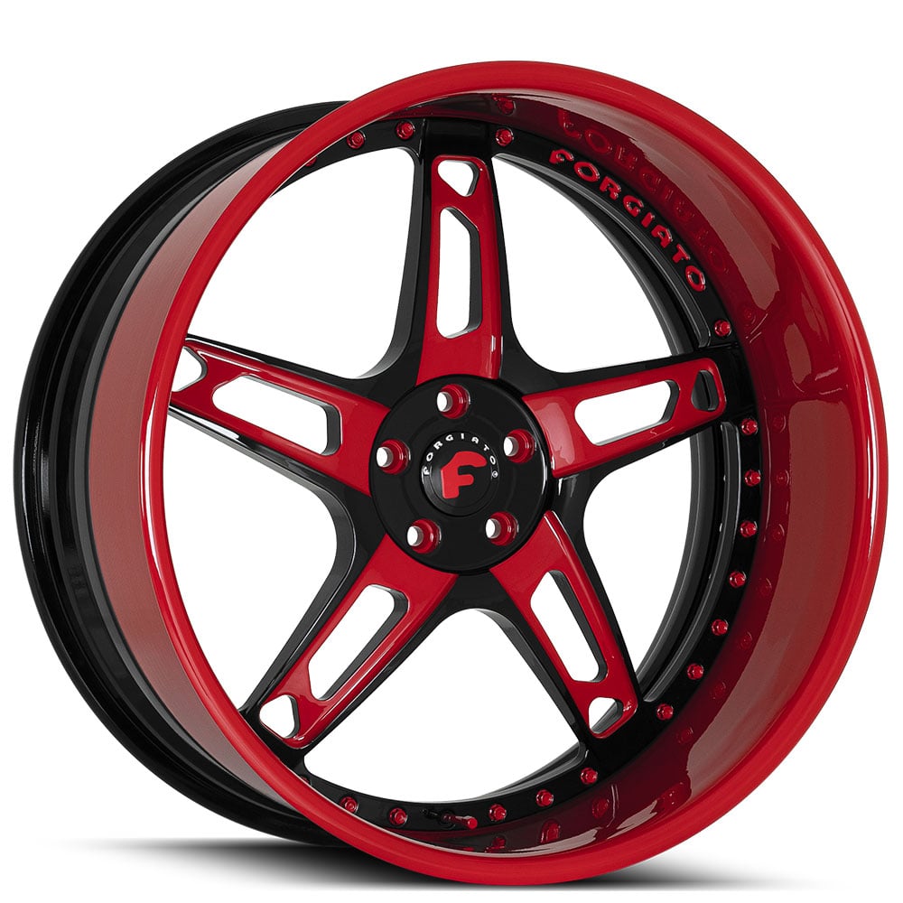 21" Staggered Forgiato Wheels Affilato Custom 2 Tone Red with Black Inner Forged Rims