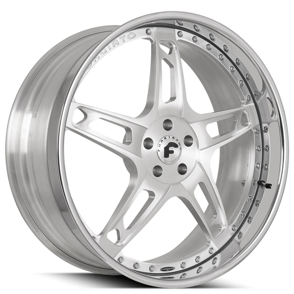 22" Staggered Forgiato Wheels Affilato Brushed Silver with Chrome Lip Forged Rims