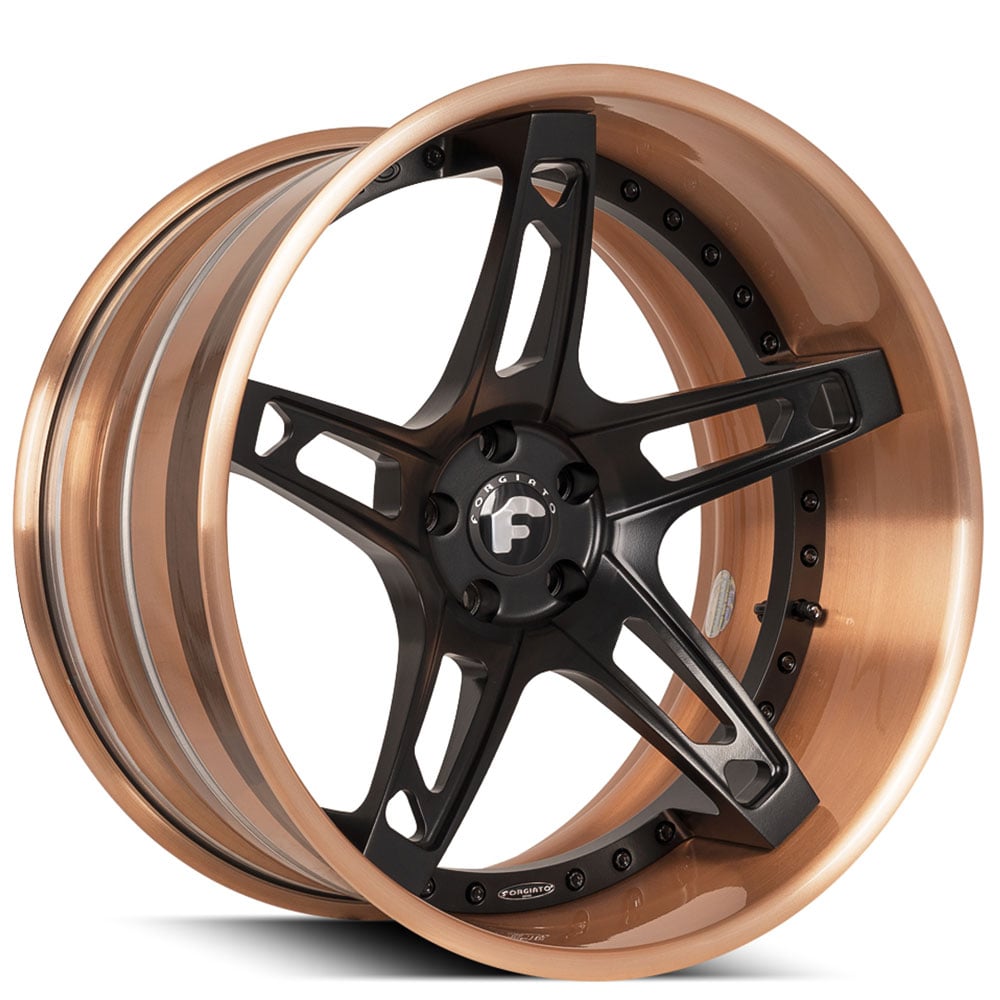 20" Staggered Forgiato Wheels Affilato-ECL Satin Black Face with Brushed Copper Lip Forged Rims