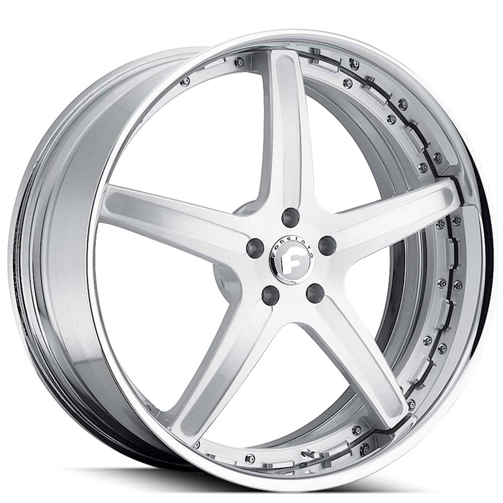 19" Staggered Forgiato Wheels Aggio-B Brushed Silver with Chrome Lip Forged Rims