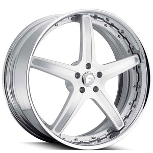 21" Staggered Forgiato Wheels Aggio-B Brushed Silver with Chrome Lip Forged Rims