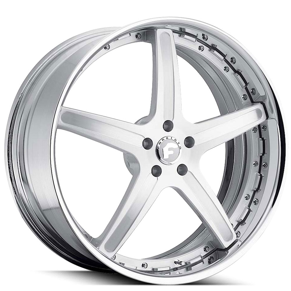 22" Staggered Forgiato Wheels Aggio-B Brushed Silver with Chrome Lip Forged Rims