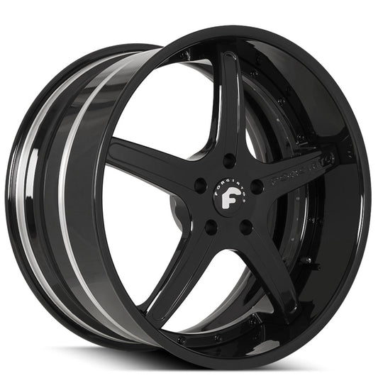 21" Forgiato Wheels Aggio-B Satin Black Face with Gloss Black Lip Forged Rims