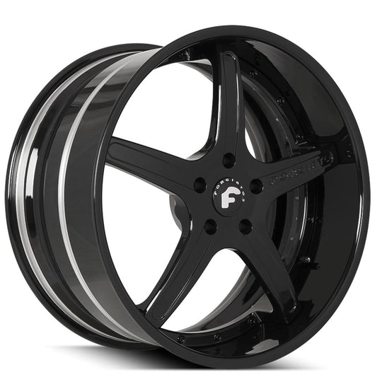 22" Staggered Forgiato Wheels Aggio-B Satin Black Face with Gloss Black Lip Forged Rims