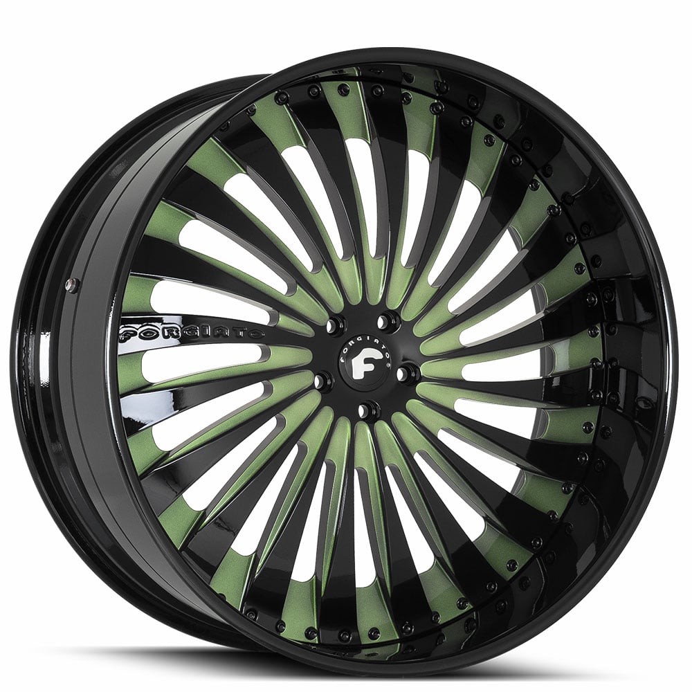 19" Staggered Forgiato Wheels Autonomo-L Khaki Green Face with Gloss Black Lip Forged Rims