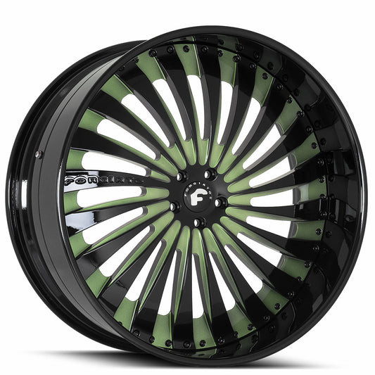 22" Staggered Forgiato Wheels Autonomo-L Khaki Green Face with Gloss Black Lip Forged Rims