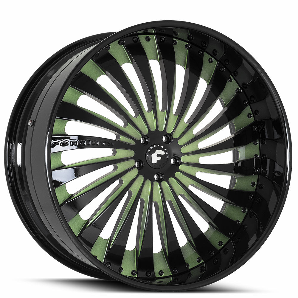 22" Staggered Forgiato Wheels Autonomo-L Khaki Green Face with Gloss Black Lip Forged Rims