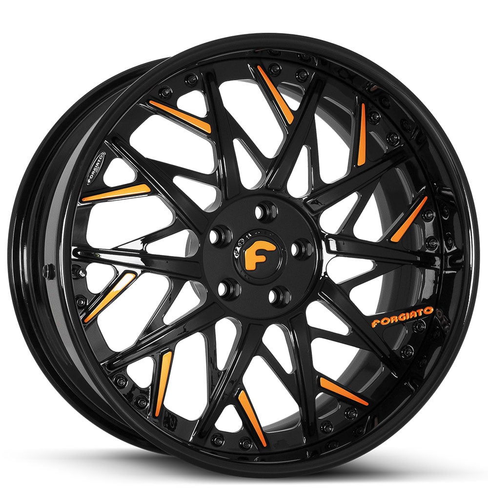 22" Forgiato Wheels Blocco Gloss Black with Mango Orange Accents Forged Rims