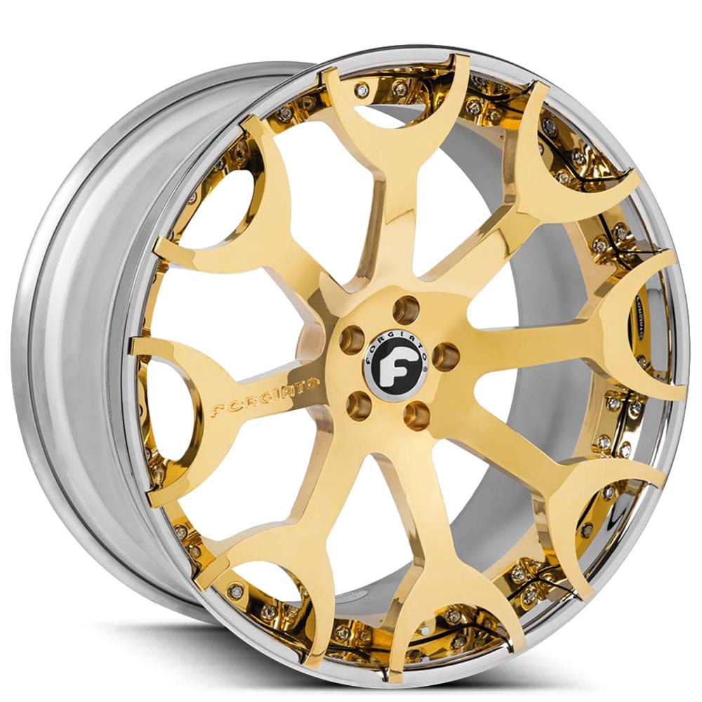21" Staggered Forgiato Wheels Capolavaro-ECL Gold with Chrome Lip Forged Rims