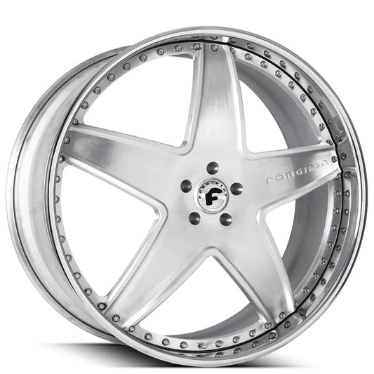 21" Staggered Forgiato Wheels Classico Brushed Silver with Chrome Lip Forged Rims