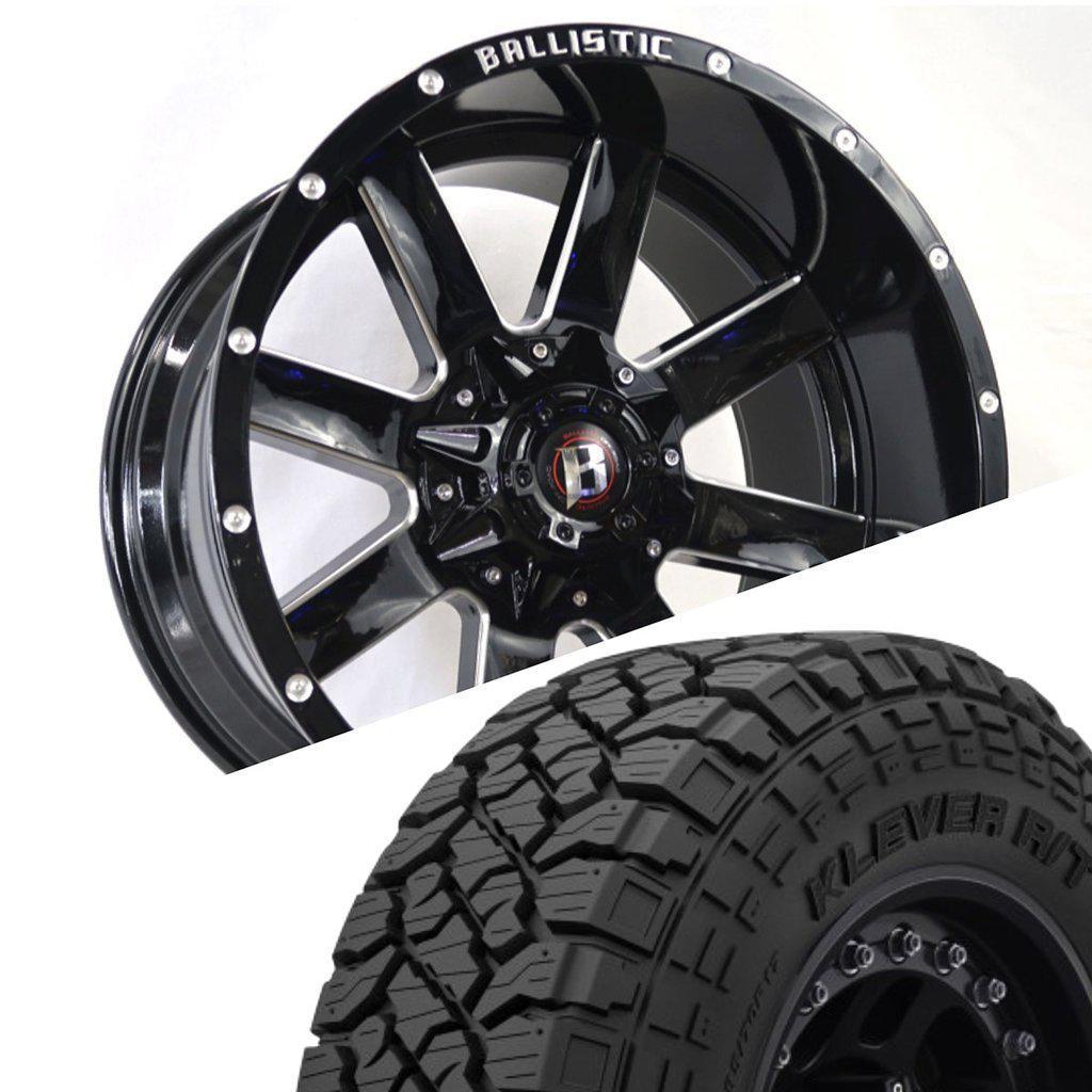 SET OF 4 | BALLISTIC 959 20x10 -19 6x135 GLOSS BLACK MILLED | KENDA TIRE | FOR FORD F150 LEVELED