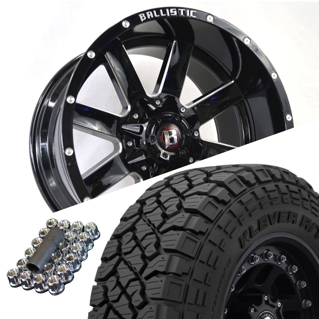 Ballistic 959 20x12 ET-44 5x127(5x5)/5x139.7(5x5.5) Gloss Black Milled (Wheel and Tire Package)