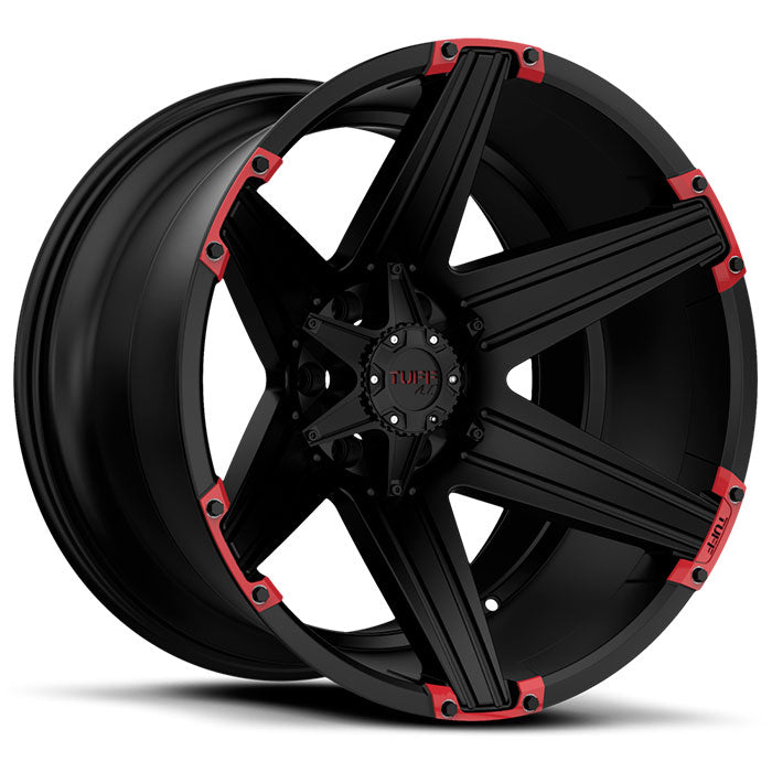 Tuff T12 20X12 -45 6X139.7/6X5.5 SATIN BLACK W/ RED INSERTS
