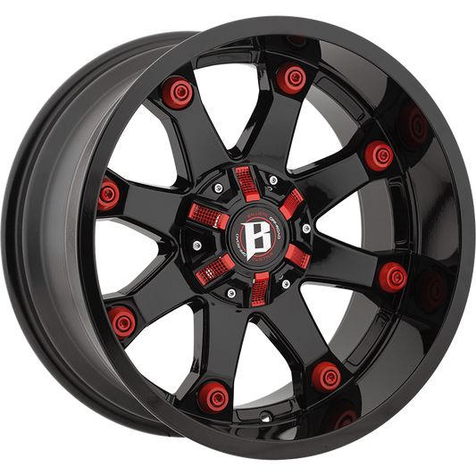 BALLISTIC BEAST 20X10 5X127/139.7 -24 GLOSS BLACK w/RED ACCENTS