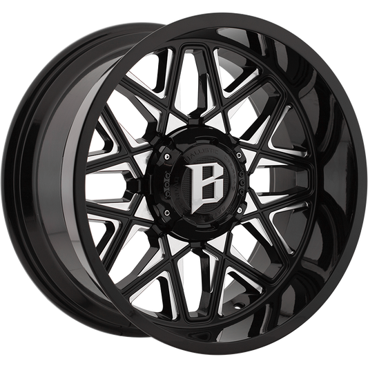 BALLISTIC 819-SPIDER 20X12 6X135/139.7 -44 GLOSS BLACK w/MILLED WINDOWS