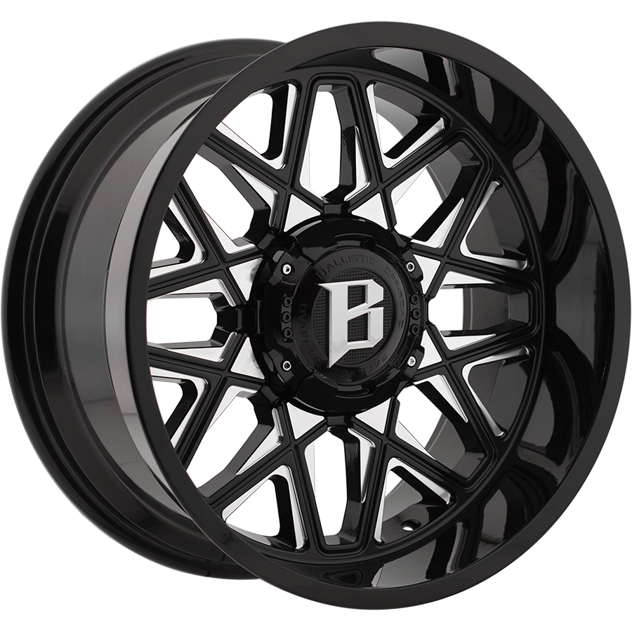 BALLISTIC 819-SPIDER 20X10 5X139.7/150 -24 GLOSS BLACK w/MILLED WINDOWS