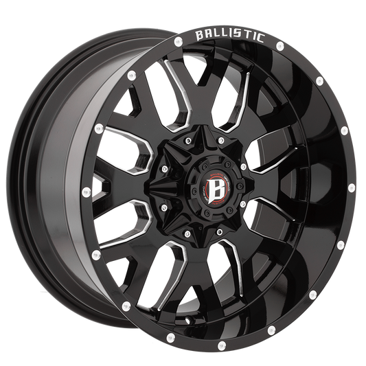 BALLISTIC 853-TANK 20X10 6X135/139.7 -19 GLOSS BLACK w/ MILLED WINDOWS