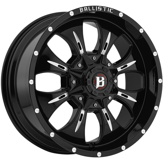 BALLISTIC 951-DAGGER 20X9 5X139.7/150 +25 GLOSS BLACK w/ MILLED WINDOWS