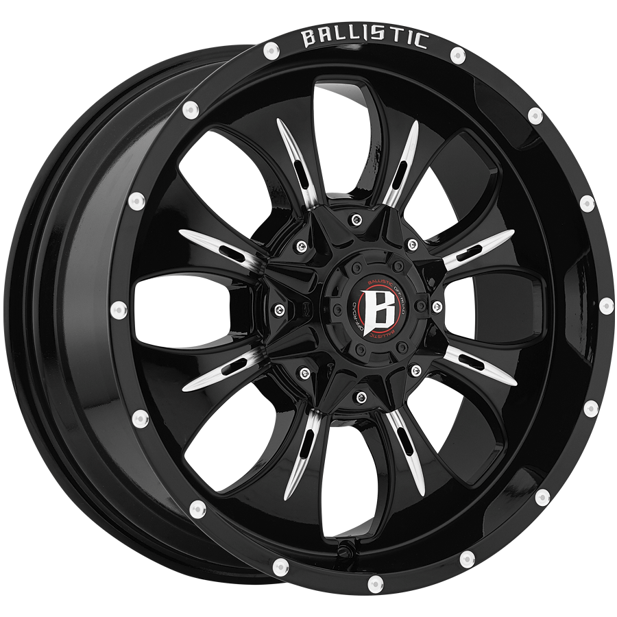 BALLISTIC 951-DAGGER 20X9 5X114.3/127 +12 GLOSS BLACK w/ MILLED WINDOWS