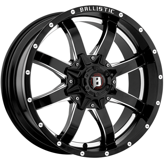 BALLISTIC 955-ANVIL 17X9 5X114.3/127 +00 GLOSS BLACK w/ MILLED WINDOWS