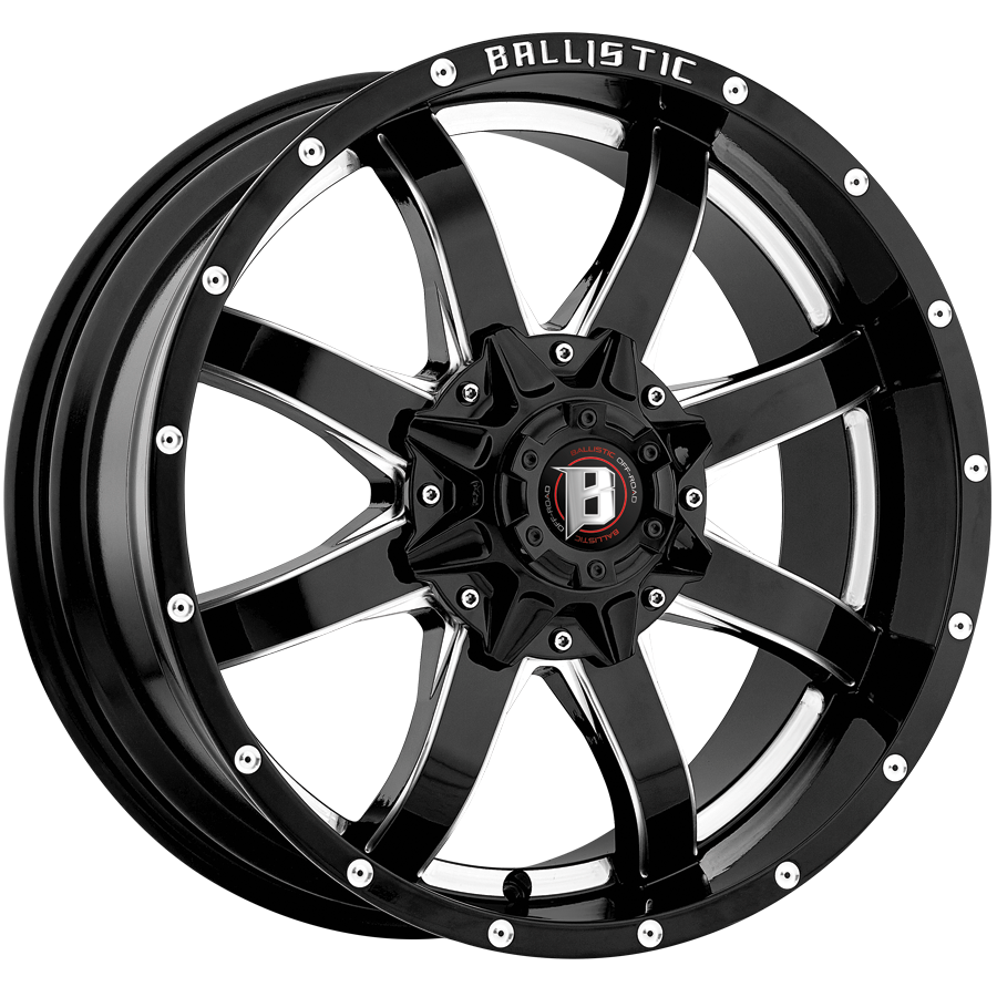 BALLISTIC 955-ANVIL 20X9 6X135/139.7 +00 GLOSS BLACK w/ MILLED WINDOWS