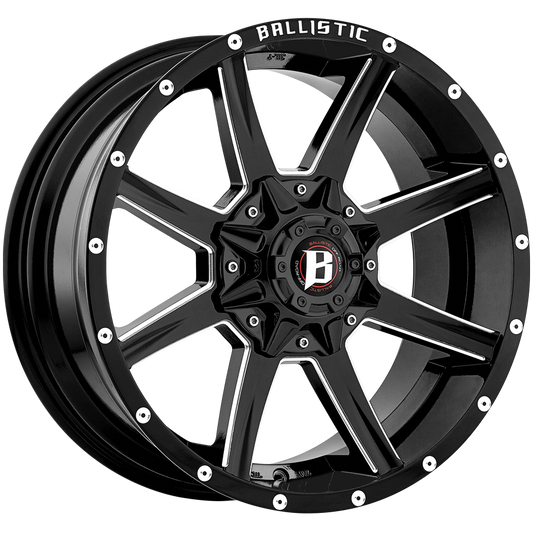 BALLISTIC 956-RAZORBACK 17X9 5X114.3/127 +00 GLOSS BLACK w/ MILLED WINDOWS