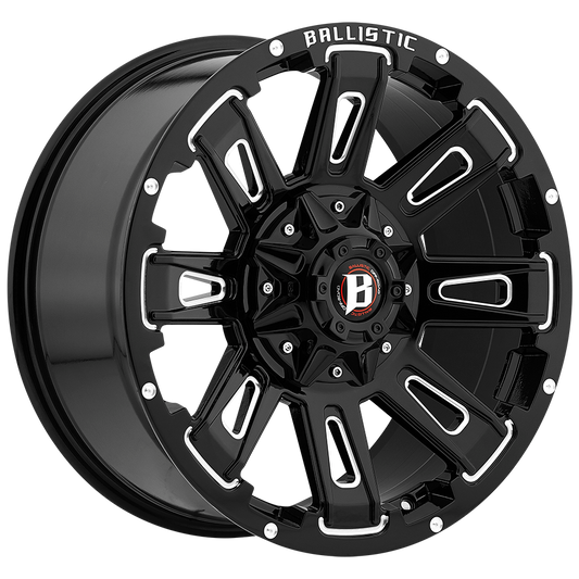BALLISTIC 958-RAVAGE 17X9 8X170/180 -12 GLOSS BLACK w/ MILLED WINDOWS