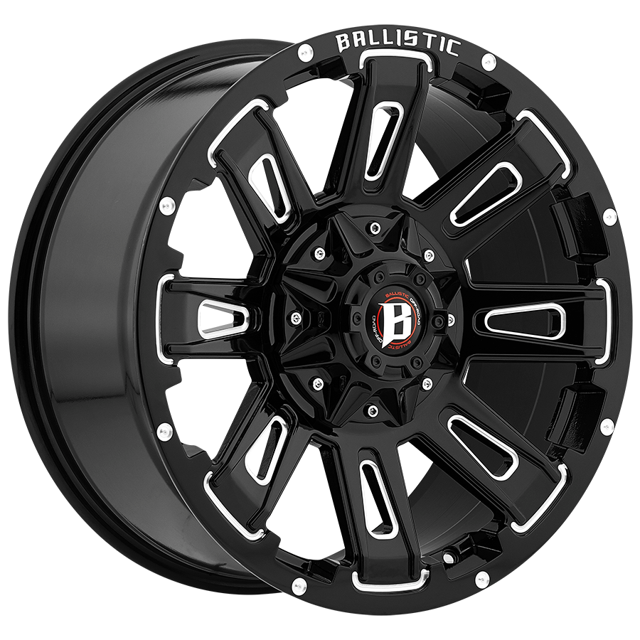 BALLISTIC 958-RAVAGE 20X9 6X135/139.7 +25 GLOSS BLACK w/ MILLED WINDOWS