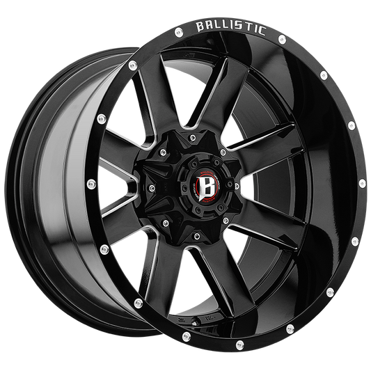 Ballistic 959 Rage 20x12 -44 6x135/6x139.7 (6x5.5) Gloss Black and Milled