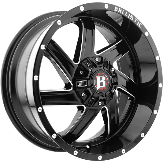 BALLISTIC 961-GUILLOTINE 20X10 6X135/139.7 -24 GLOSS BLACK w/MILLED WINDOWS